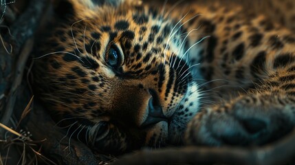 Wall Mural - closeup shot of newborn baby leopard cub, capturing innocence in nature's embrace