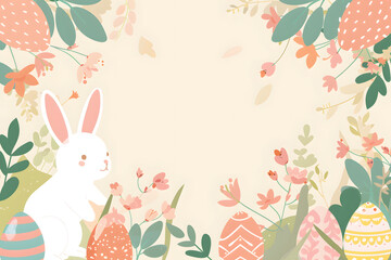 Wall Mural - Bunny rabbit with easter eggs frame background in flat style.