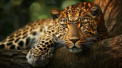 Wall Mural - magnificent leopard resting on tree in its natural forest habitat, a glimpse of nature's beauty