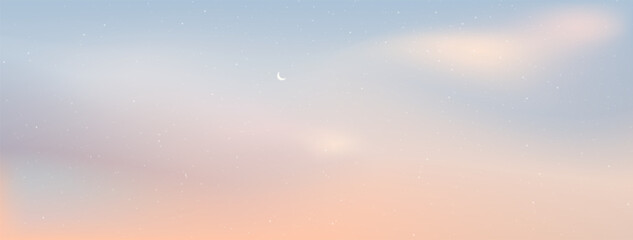 Wall Mural - little moon in the vanilla sky with clouds. the candy-colored sky looked warm and romantic. gradient