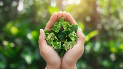 Wall Mural - a person holding a green recycle in their hands