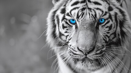 Wall Mural - a closeup portrait of a majestic white tiger with enchanting blue eyes