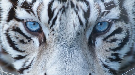 Wall Mural - a close encounter with a majestic white tiger, its face up close with blue eyes