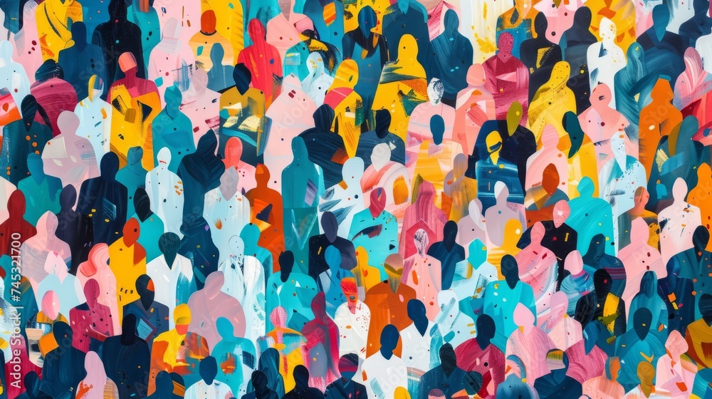 Vibrant diversity: abstract art seamless pattern of colorful people ...