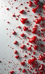 Wall Mural - many red hearts falling onto the blank background