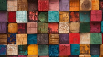 Wall Mural - Colorful wooden blocks: a vibrant tapestry of diversity and uniqueness - abstract background image