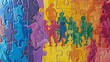Vibrant puzzle figures representing diversity and inclusion, conceptual image of multicultural unity and harmony