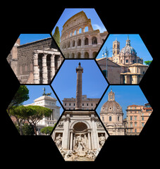 Wall Mural - Rome famous landmarks collage. The set from best views of Rome at Italy, Europe.