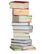 ein freigestellter Bücherstapel mit verschiedenen gebrauchten Büchern auf einem transparentem Hintergrund