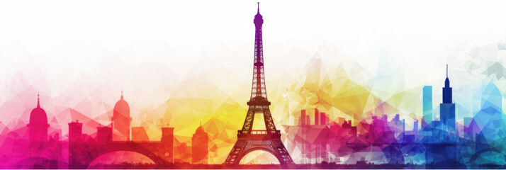 Eiffel tower olympic games in Paris 2024. Tour Eiffel symbol colorful design postcard Olympic games. Banner