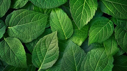 Wall Mural - Close-Up of Green Leaf Background, Nature Foliage Abstract showcasing Leaf Texture, Ideal for Organic Greenery and Natural Product Backgrounds in Business and Ecology.