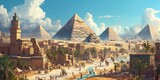 Fototapeta  - An ancient Egyptian city at the peak of its glory, with pyramids, Sphinx, and bustling markets. Resplendent.