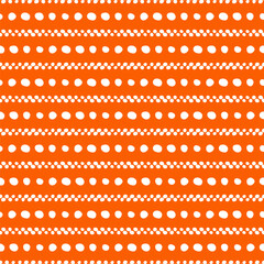 Wall Mural - Orange seamless pattern with white dots and stripes