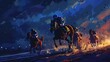 exhilarating night horse racing featuring a dynamic digital illustration of thoroughbred and jockey