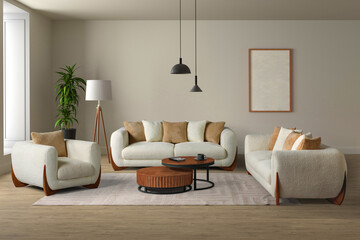 Wall Mural - 3D rendering of modern living room .modern furniture set.