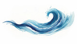 A horizontal ocean sea wave rendered in watercolor blues, crossing a clean white background wallpaper