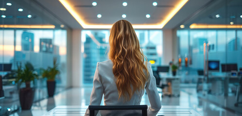 Poster - Woman working in a modern office. Generative AI.