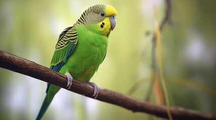 Serene Budgie on a Green Branch