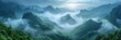 Majestic Green Mountains shrouded in morning mist