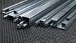 © vizinspiration - Metal products on the diamond plate surface. 3d illustration