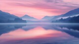 Fototapeta Na ścianę - Calm waters and mountains at dawn