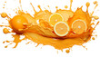 splash of orange juice and fruit on an isolated background, freshness and summer mood.
Concept: cold drinks made from juice, healthy eating and fortified foods