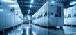 Industrial freezer in large warehouse. Generative AI.