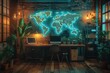 pastel green world map outline neon sign