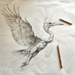 Zeichnung mit Bleistift - Pelikan