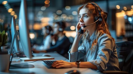 Aufkleber - A flourishing sales team, full of energy making calls, working on the computer. Generative AI.