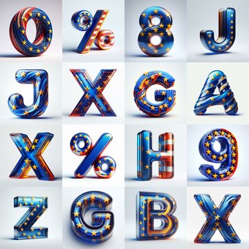 Glass letters shape in colors EU flag 3D Lettering Typeface. AI generated illustration