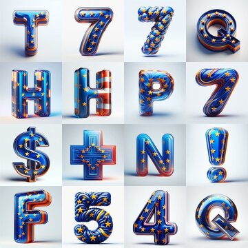 Glass letters shape in colors EU flag 3D Lettering Typeface. AI generated illustration