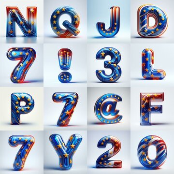 Glass letters shape in colors EU flag 3D Lettering Typeface. AI generated illustration