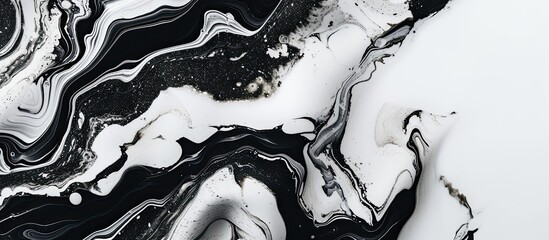 Poster - A dynamic black and white abstract painting stands out against a clean white background. The painting features a striking marble pattern that creates visual interest and contrast.