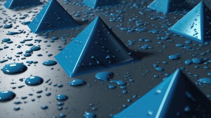 Poster - Blue abstract background from triangles and pyramids. AI generative.