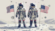 Astronauts Team American Flag in Moon Space Explorat