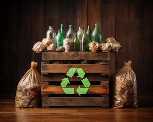 Recycling Symbol Amidst Plastic Bags and Trash