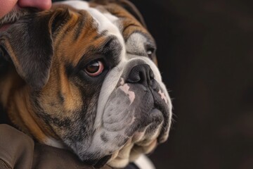 Wall Mural - a close up of a person holding a bulldog in their arms