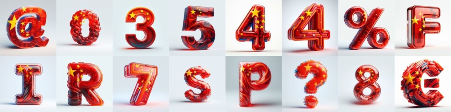 Glass letters shape in colors China flag 3D Lettering Typeface. AI generated illustration