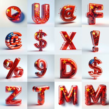 Glass letters shape in colors China flag 3D Lettering Typeface. AI generated illustration