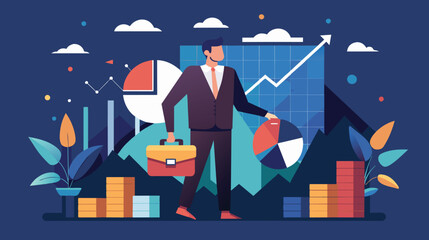 Poster - Businessman With Growth Chart and Financial Elements