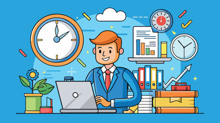 Poster - Efficient Office Worker Managing Time and Tasks at Desk