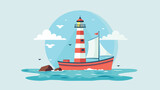 Fototapeta Łazienka - Boat Cloud Lighthouse Ship Sea Ocen Transportation I