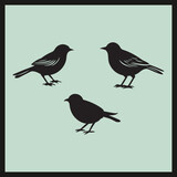 Fototapeta Dinusie - Lark black silhouette set vector, birds on a branch