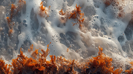 Leinwandbilder - a close up of water and sand with orange algae on the bottom and bottom of the water and orange algae on the bottom of the bottom of the water.