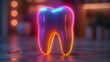 3d render of tooth in neon light. Dental care concept