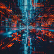 Futuristic Cyber Cityscape with Neon Lights and Reflections