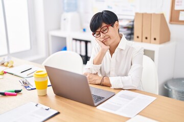 Sticker - Middle age chinese woman business worker tired working at office