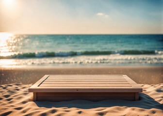  empty wooden podium on a beach