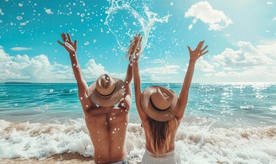 Wall Mural - Beautiful couple enjoying each other on the beach